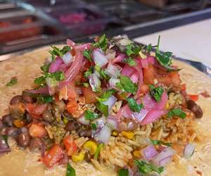 Burrito toppings before they get wrapped in a tortilla.