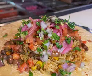 Burrito toppings before they get wrapped in a tortilla.