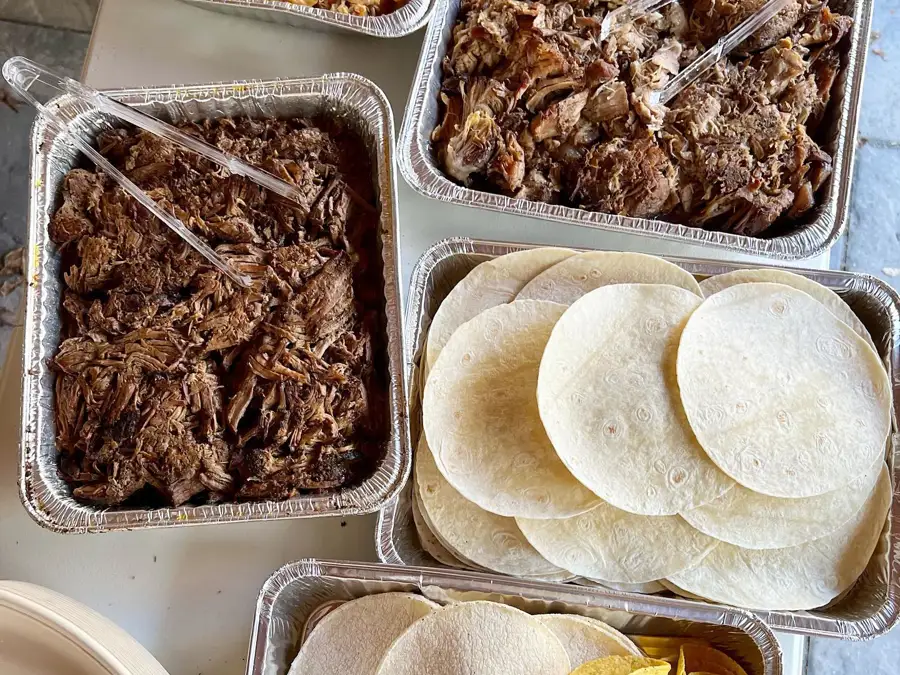 Catering meat dishes ready to be served to guests.