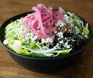 Taco salad with pickled onions from the Avocado Pit. 